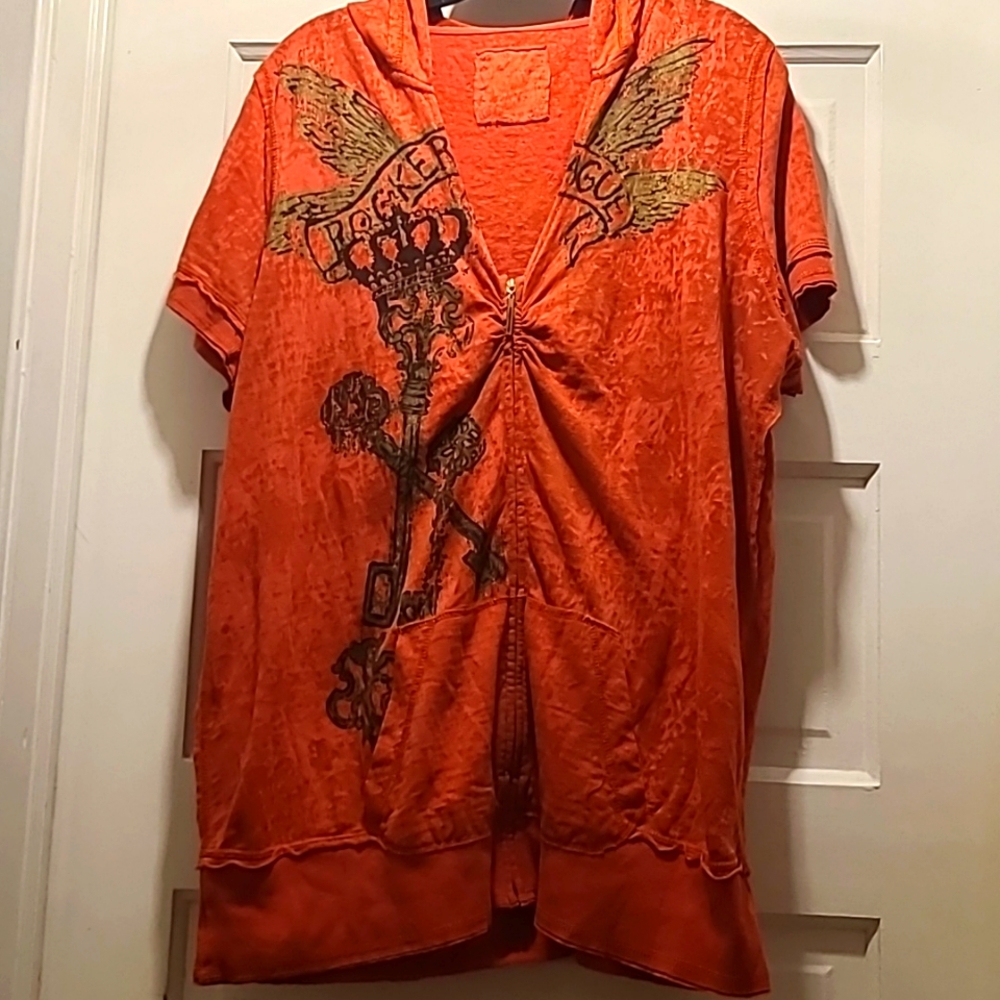Maurice size 2 short sleeve hooded zip sweatshirt